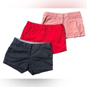 J. Crew Women's Shorts 3 Pair Lot- Black, Red, and Pink Size 2